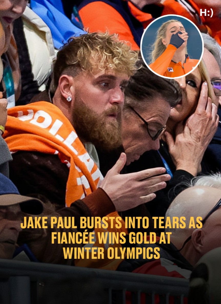 Jake Paul bursts into tears as his fiancée captures gold at the Winter Olympics, delivering an emotional, history-making victory that stuns fans worldwide, sparks viral celebrations online, and marks a defining moment of love, pride, and triumph as the couple share joy, disbelief, and heartfelt reactions on the sport’s stage