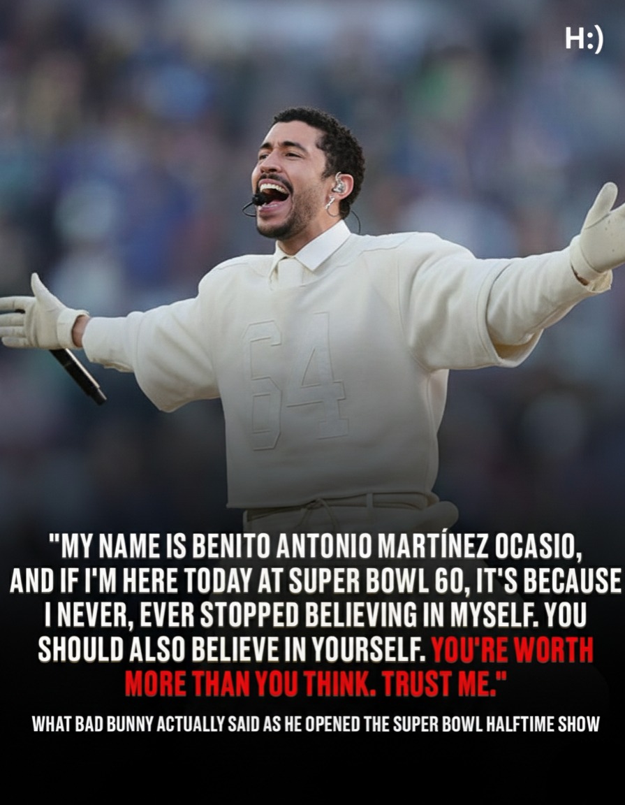 Bad Bunny ends Super Bowl LX halftime show with a powerful call for unity and inclusivity, holding up a football inscribed with “Together, We Are America” and promoting love over hate as he celebrates all nations of the Americas in a historic and culturally rich performance.