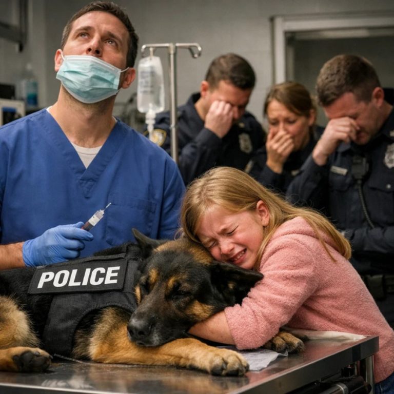 Moments before the terminally ill police K-9 was to be put to sleep, he wrapped his paws around a little girl in a final embrace—when the veterinarian suddenly spotted something critical and halted the procedure, changing everything in that moment.