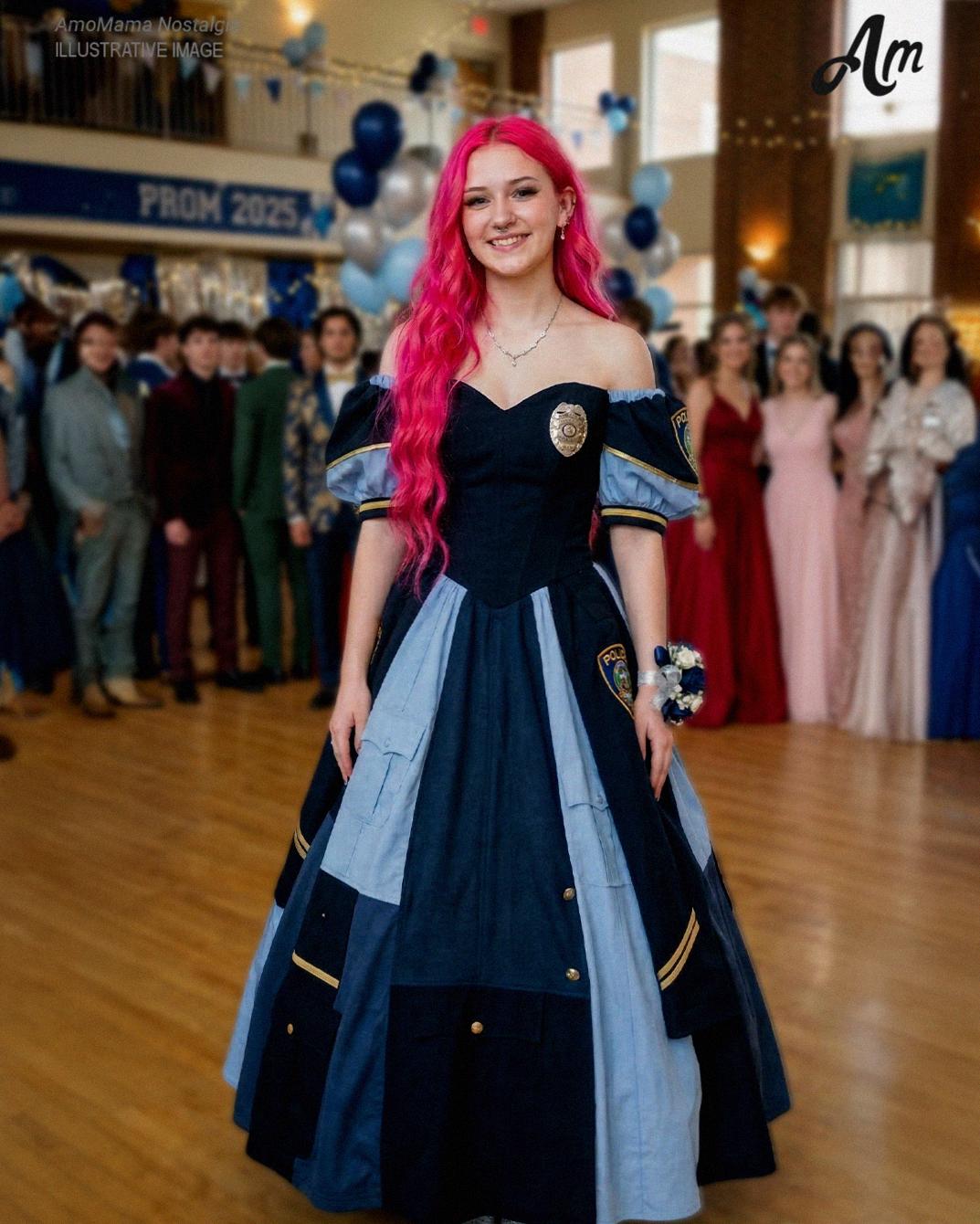 My Daughter Made Her Prom Dress Out of Her Late Father’s Uniform – When Her Mean Classmate Poured Punch on It, the Girl’s Mother Grabbed the Mic and Said Something That Froze the Whole Gym