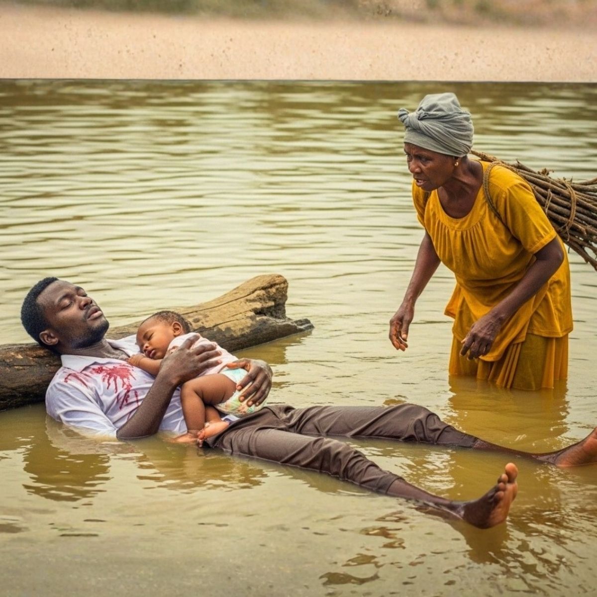 Widow was carrying firewood… until she saw a man fallen with a baby in his arms