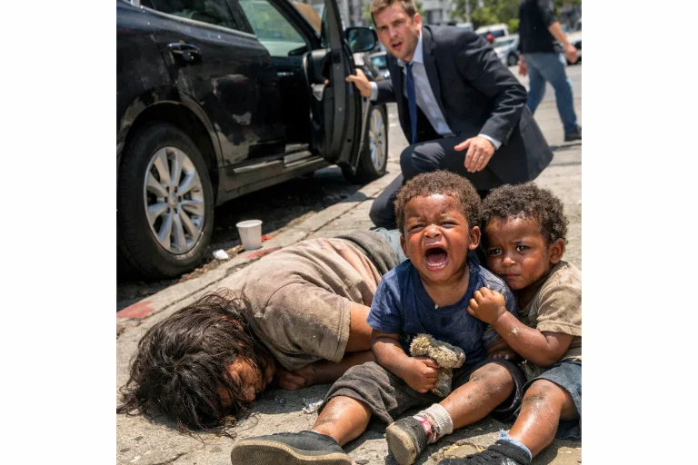 A homeless Black woman collapsed by the roadside, her two-year-old twin children crying in despair — and when a billionaire passed by, he was shocked to see that the two children looked exactly like him…